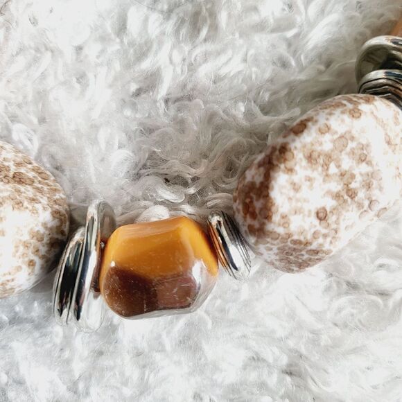 New! Beautiful neutral chunky stone necklace rust tan brown colors with earrings - Picture 6 of 8